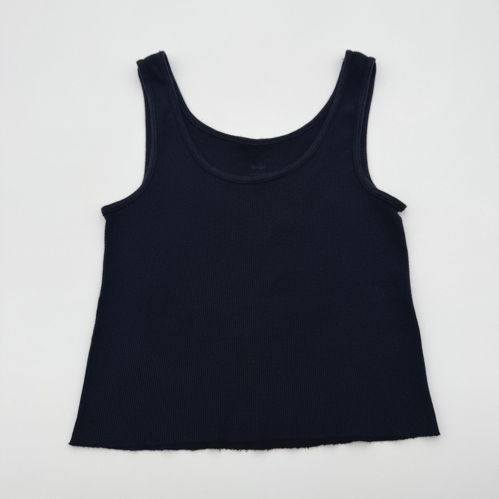 Brandy Melville John Galt Black Ribbed Scoop Neck Raw Hem Tank Top Small
